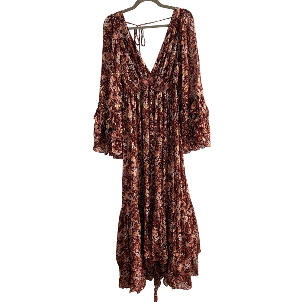 Free People Floral Maxi Dress V Neck Women's Size Medium Boho